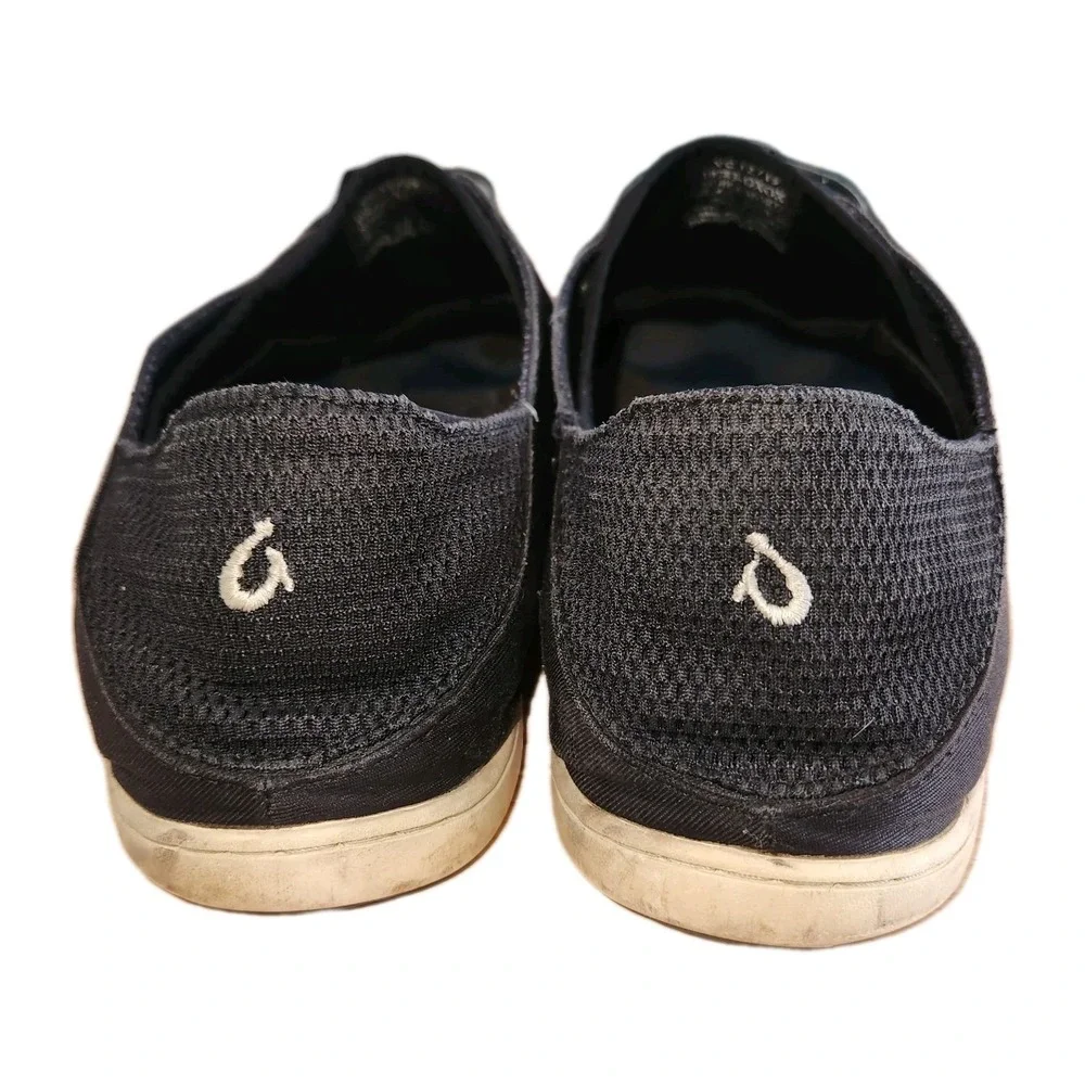 OluKai Nohea Moku Mens Sz 11 Black Mesh Boat Shoes Drop-In Heel Slip-On Loafers